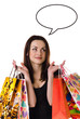 Woman with shopping bags thinking/dreaming about something