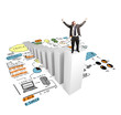 happy man standing on column