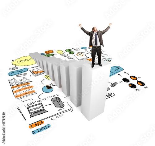 Photo: happy man standing on column happy man standing on column