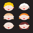 Six faces of cute women. Vector illustration.