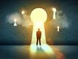 Silhouette of businessman in keyhole