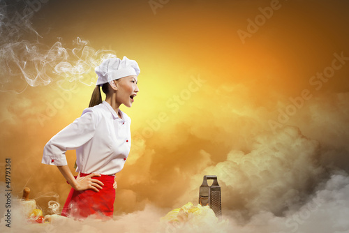 Photo: Asian female cook in anger Asian female cook in anger
