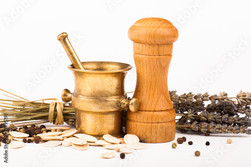 Photo: various spices equipment isolated on white various spices equipment isolated on white