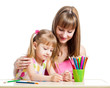 mother and her child girl pencil together