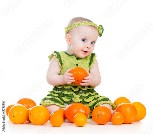 Photo: baby girl with fruits baby girl with fruits