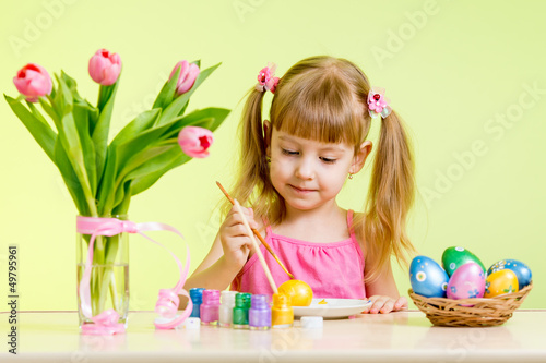Photo: cute kid girl painting Easter eggs cute kid girl painting Easter eggs