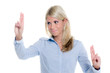 blonde businessfrau navigiert mit den fingern