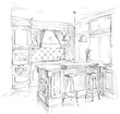 Hand drawing kitchen interior