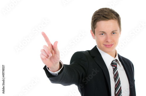 Photo: kaufmann deutet mit dem finger kaufmann deutet mit dem finger