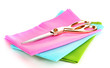 Sewing accessories and fabric isolated on white