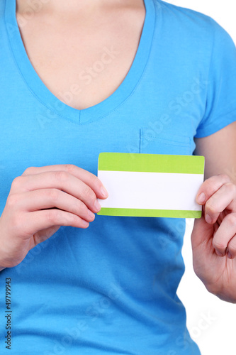 Photo: Blank nametag on girl's clothes close up Blank nametag on girl's clothes close up