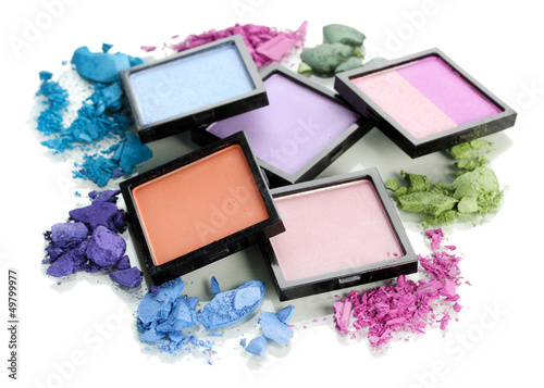 Photo: Beautiful bright eye shadows isolated on white Beautiful bright eye shadows isolated on white