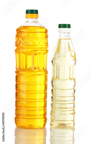 Photo: Different types of oil isolated on white Different types of oil isolated on white