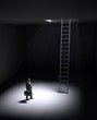 A lonely man standing in a spot of light