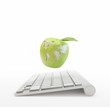 Illustration: Computer and an apple with the world map Computer and an apple with the world map