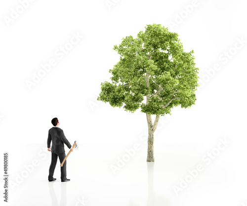 Illustration: A businessman in a suit holding an axe A businessman in a suit holding an axe