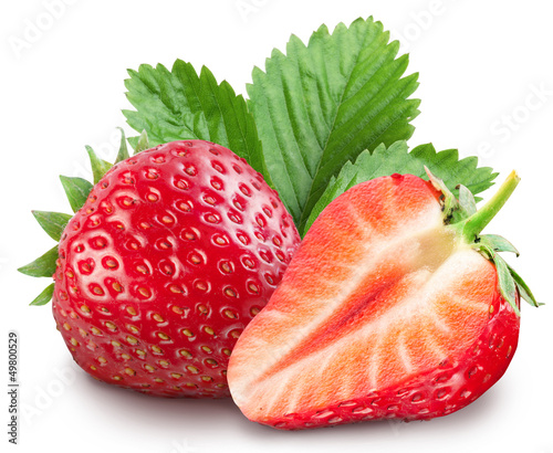 Photo: Strawberries with leaves. Strawberries with leaves.