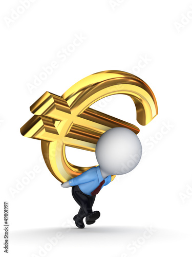 Illustration: 3d small person with a sign of dollar on the back. 3d small person with a sign of dollar on the back.