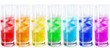 Multicolored fizzy water.