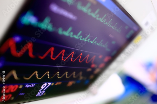 Photo: Medical background. Heart monitor from unusual angle Medical background. Heart monitor from unusual angle