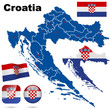 Croatia vector set. Country shape and flags.