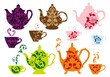 Vektor: tea pots and cups with baroque pattern, vector tea pots and cups with baroque pattern, vector