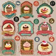 Collection of vintage retro various cupcakes elements
