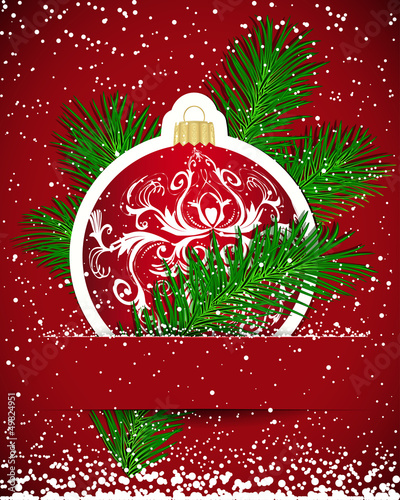 Vector: Christmas background. Wticker ball and tree branch Christmas background. Wticker ball and tree branch