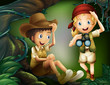 A jungle with a boy and a girl