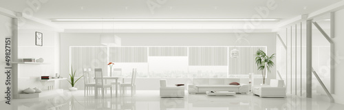 Illustration: Modern weiss apartment interior panorama Modern weiss apartment interior panorama