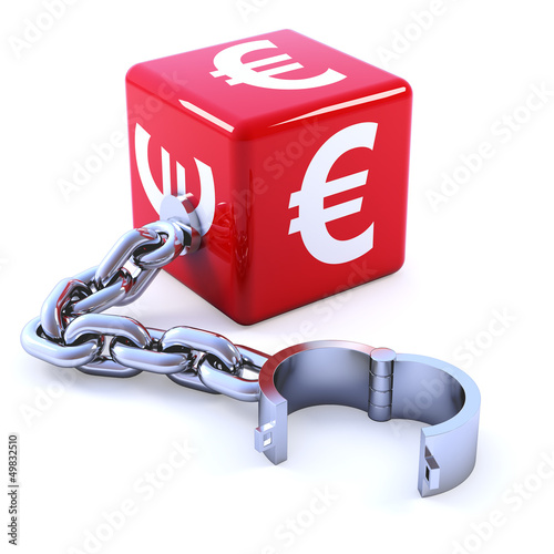 Illustration: Red Euro dice with chain Red Euro dice with chain