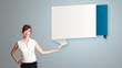 woman presenting modern origami copy space