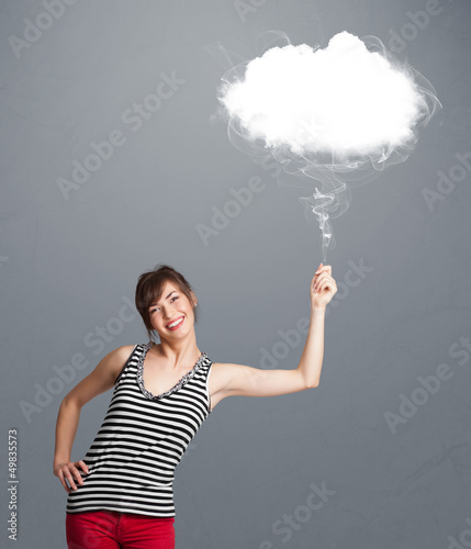 Photo: Beautiful lady holding cloud Beautiful lady holding cloud