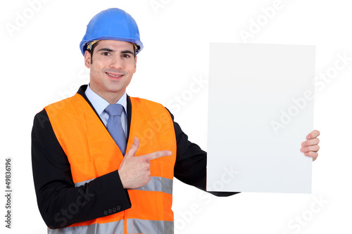 Photo: Engineer with a blank board Engineer with a blank board