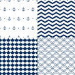 Navy vector seamless patterns set: scallop, waves, anchors