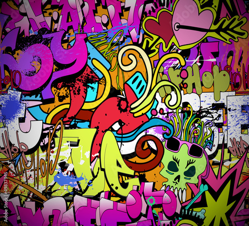  Graffiti wall art background. Hip-hop style seamless texture pat