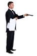 Foto: Profile view of male waiter holding out menu Profile view of male waiter holding out menu