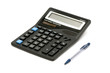 pen and calculator isolated on white background
