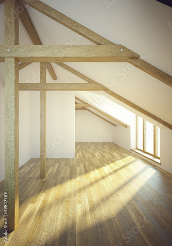 Illustration: empty mansard room with windows empty mansard room with windows