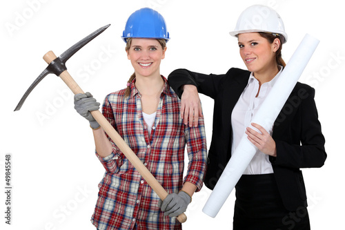 Photo: An architect and her mason. An architect and her mason.