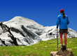 Photo: girl looking at the Mont Blanc in the Savoy Alps - France girl looking at the Mont Blanc in the Savoy Alps - France
