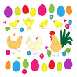 Easter elements as doodles of eggs and chickens
