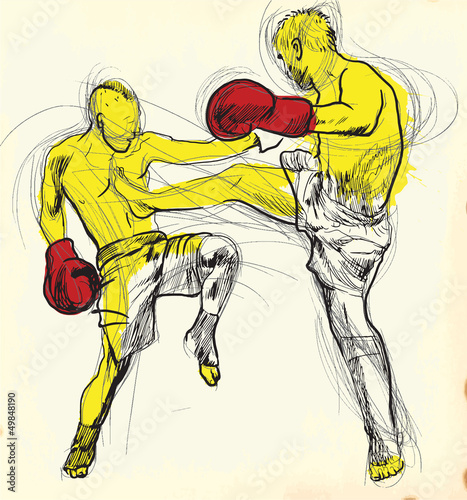 Vector: Muay Thai (martial art from Thailand) - hand drawing into vector Muay Thai (martial art from Thailand) - hand drawing into vector