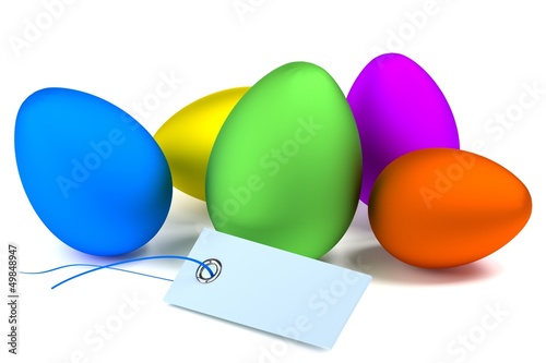 Illustration: bunte Ostergrüße- Ostereier mit Etikette bunte Ostergrüße- Ostereier mit Etikette