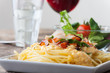 Closeup von Spaghetti carbonara