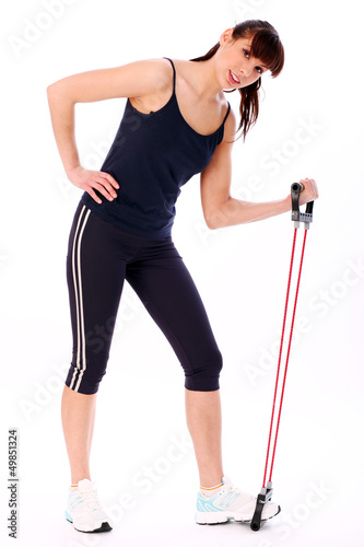 Photo: Smiling caucasian woman with expander Smiling caucasian woman with expander