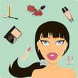 Beautiful girl. Makeup. Care. vector