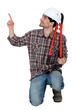 Man pointing upwards