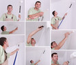 Montage of a man painting a room