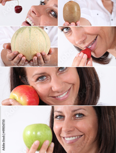 Photo: Montage of a woman eating fruit Montage of a woman eating fruit